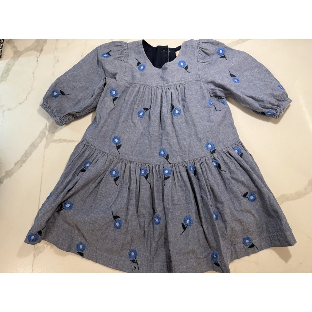 Pink Chicken Fiona Dress Sz 2T Blue Blossom Embroidery Tiered Floral Chambray
